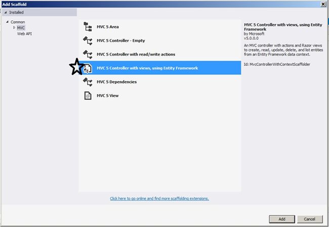 select MVC 5 Controller with Views